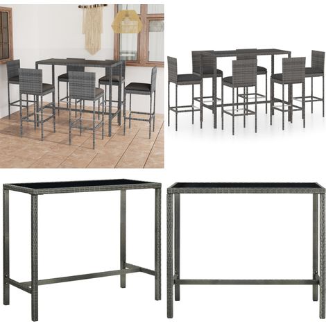 Ensemble de bar de jardin 7 pcs et coussins Résine tressée Gris - Ensemble Salon De Jardin - Mobilier De Jardin - Set De Bar Extérieur - Table Basse Extérieure - Chaises Pliantes - Home & Living (1/5)