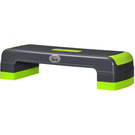 Step de fitness aérobique réglable sur 3 hauteurs (10-15-20 cm) en plastique, vert et gris (1/5)