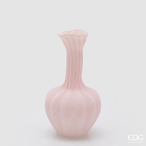 EDG Enzo De Gasperi Vaso Flow Sinuoso H 31 Cm D 17 Cm Waterproof Vetro Satinato Rosa