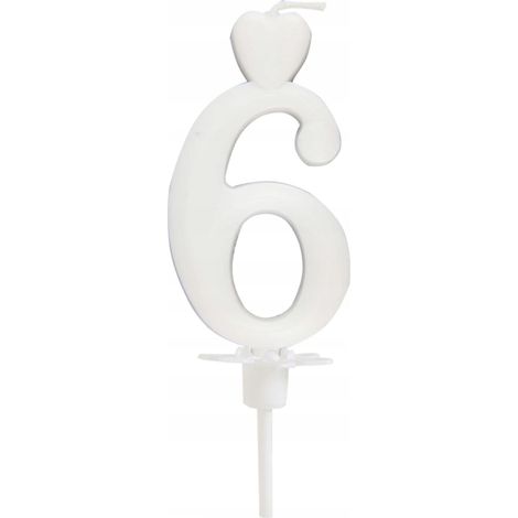 Vela en forma de corazón número 6, blanca, 6,5 cm