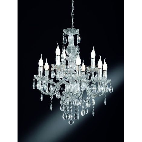 Lampadario Classico 9 Luci con Pendagli Trasparenti 73 cm Luster GD Trio