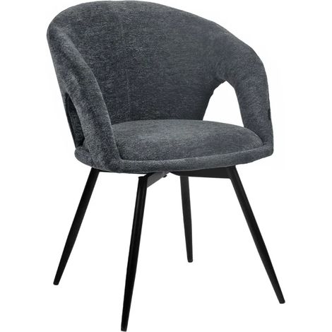 Chaise rotative 180° tissu doux gris et pieds en métal noir - ALEX (1/5)