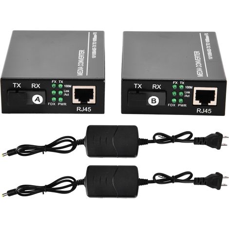 Convertisseur de média fibre optique Ethernet SC/FC 10/100Mbps avec adaptateur secteur 100‑240V prise US (1/5)
