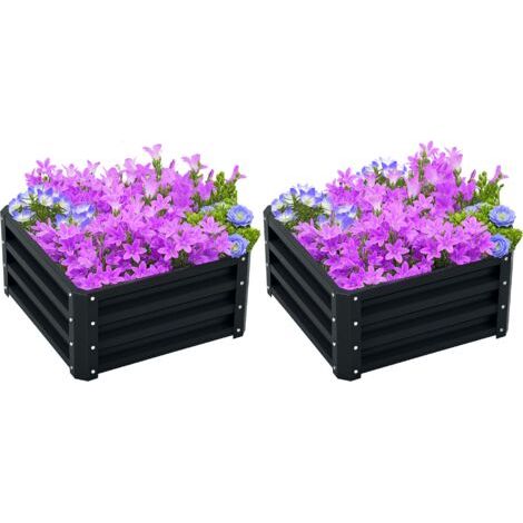 BUNTHAUS Lot de 2 jardinières surélevées, carre potager de jardin pour légumes, fleurs, acier galvanisé 60 x 60 x 30,5 cm, gris