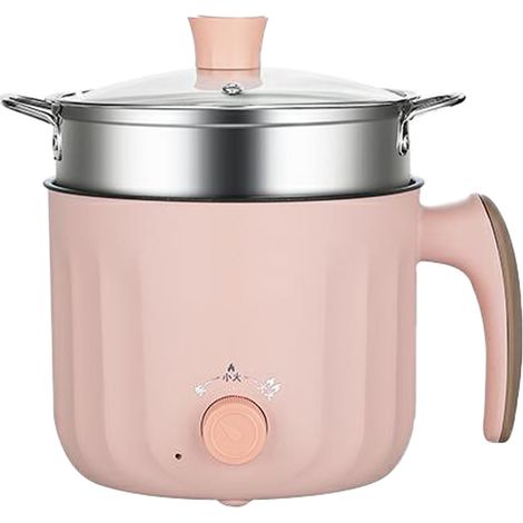 Cuiseur électrique multifonction avec revêtement antiadhésif, compact et portable, idéal pour les dortoirs et les bureaux (rose) + grille vapeur (1/5)