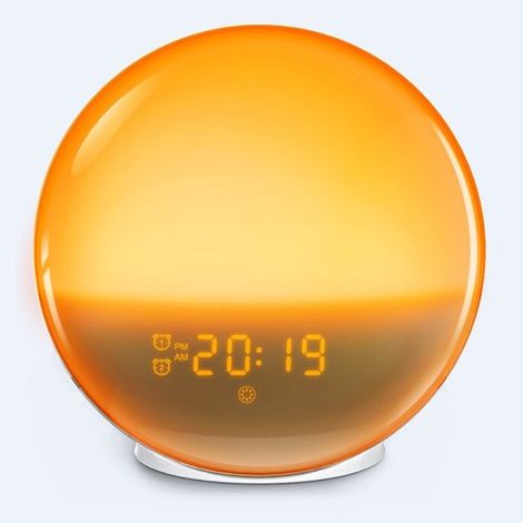 Sonnenaufgangswecker, Tag- und Nachtwecklicht, Doppelalarm, Schlummerfunktion, UKW-Radio, 7 natürliche Klangeffekte, 11 Umgebungslichtfarben, Nachtlicht fürs Schlafzimmer (1/5)