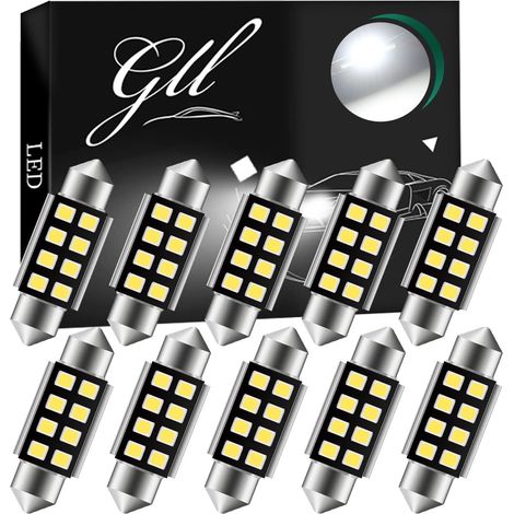 10 Ampoule Navette 36mm C5W Blanc 250 Lumens LED SMD Pour Feux De Dôme Coffre Plaque DC 12V