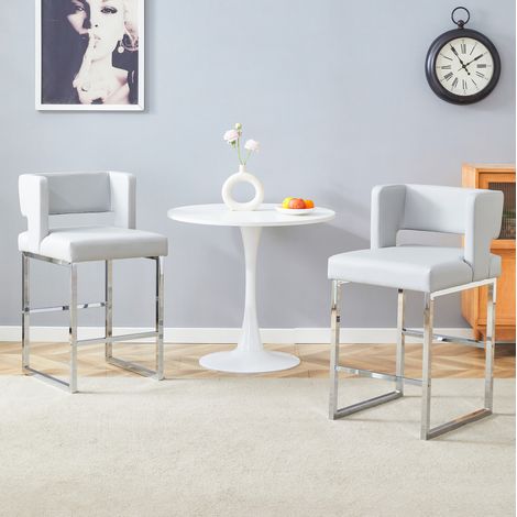 2er-Barhocker, nordisches Design, 91,4 cm, hellgraues PU und silbernes Metall HAVRYA (1/5)