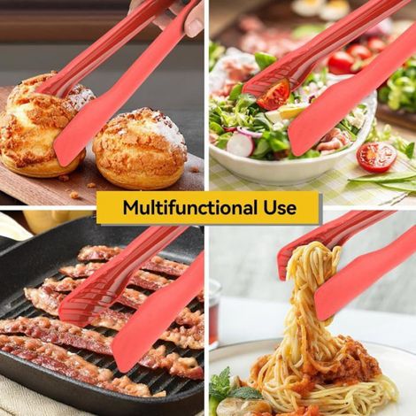 Pinces cuisine en silicone - Virex® - Lot de 3 - Résistant à la chaleur - Antiadhésif - Rouge - Antidérapant (1/4)