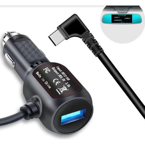 Cavo di alimentazione USB Type-C con due porte USB, cavo di ricarica per veicoli per caricabatteria della telecamera del cruscotto dell'auto