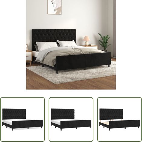 Tête de lit réglable -  Cadre de lit sans matelas noir 160x200 cm velours (1/5)