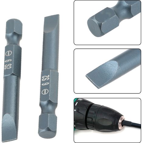 Jeu de 10 embouts de tournevis plats en acier allié S2, tige hexagonale de 6,3 mm (1/4 pouce), 50 mm, H6,3 x 50 x SL6 mm (1/5)