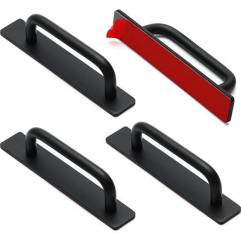 Tiradores adhesivos para muebles, tiradores autoadhesivos para cajones, tiradores negros adhesivos, no requieren taladrar, para puertas de armarios de cocina, ventanas y puertas correderas - 14,8 cm ( (1/5)
