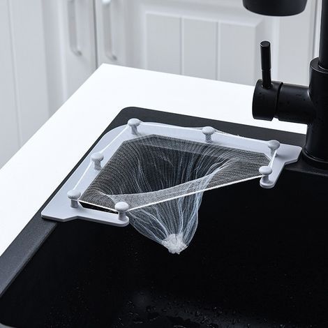 Crépine triangulaire pour évier de cuisine avec 100 sacs filtrants et support, gris (1/5)