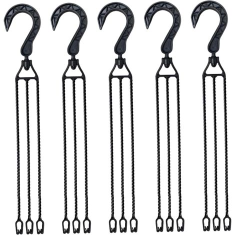 Crochets pour paniers suspendus, 5 pivotants pots de fleurs 40 cm, chaîne en plastique avec 3 (1/5)
