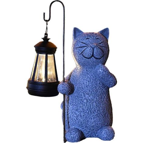 Lampes solaires d'extérieur décoratives en forme de chat, imitation d'animal, en résine, pour la décoration de jardin. (1/4)
