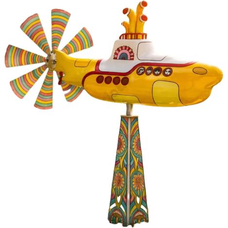 Moulin À Vent sous-Marin Jaune, Girouette sous-Marine Rotative avec Pales, Fileur Cour en Métal Robuste, Résistante Aux UV Et Inaltérable Décoration De Jardin Extérieur (1PCS) (1/5)