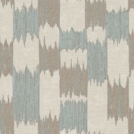 Papier peint ethnique Profhome RE521034-DI papier peint intissé gaufré à chaud texturé à l'aspect textile brillant beige turquoise-pastel brun cuivré or nacré 5,33 m2