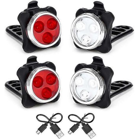 Wiederaufladbares Fahrradbeleuchtungsset mit USB-Anschluss, bestehend aus einem Vorderscheinwerfer (weißes Licht) und einem Rücklicht (rotes LED-Licht) für Rennräder