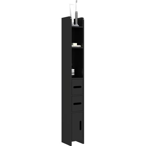 Colonna Bagno con Mensole e Armadietti, Mobile Alto Salvaspazio in Legno 15x17x120cm, Nero