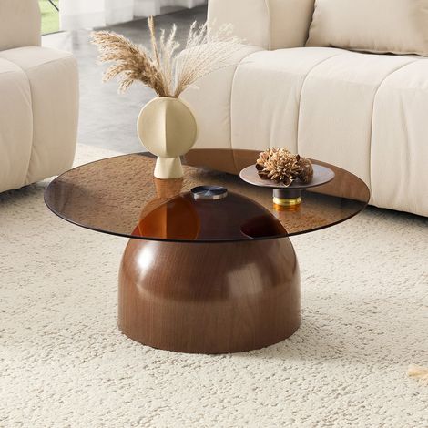 Table basse ronde 70 cm en verre – Table d'appoint moderne avec socle effet pour salon et chambre (1/4)