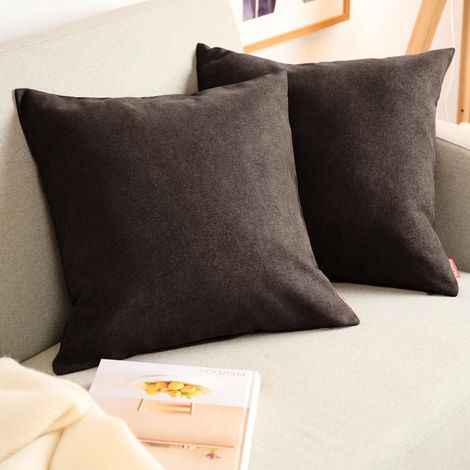 Housse de Coussin 50x50 cm canape - Lot de 2 - Housse Coussin 50x50 cm en Chenille Douce avec Fermeture éclaire cachée - Protection décorative certifiée Oeko-Tex - Lavage Facile - en Marron (1/5)