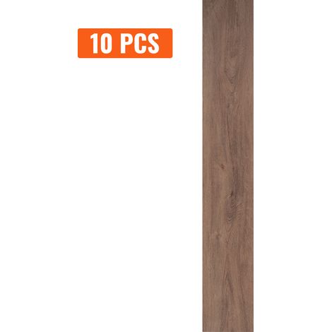 Mophorn ineinandergreifende Vinyl-Bodenfliesen 1220 x 185 mm, 10 Fliesen 5,5 mm dick, dunkelbraune Holzmaserung, DIY-Bodenbelag zum Zusammenstecken für Küche, Bad, Wohnzimmer, einfache Verlegung