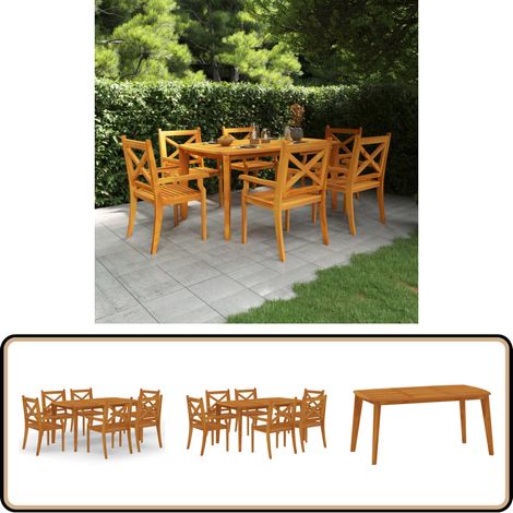 7-tlg. Garten-Essgruppe Massivholz Akazie - Gartentisch - Gartenstuhl - Esstisch - Holztisch - Akazienholzmöbel