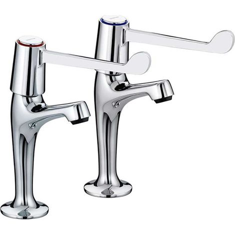 Bristan Value Lever Chrome High Neck Pillar Kitchen Sink Taps with 6 Inch Levers and Ceramic Disc Valves - VAL2-HNK-C-6-CD