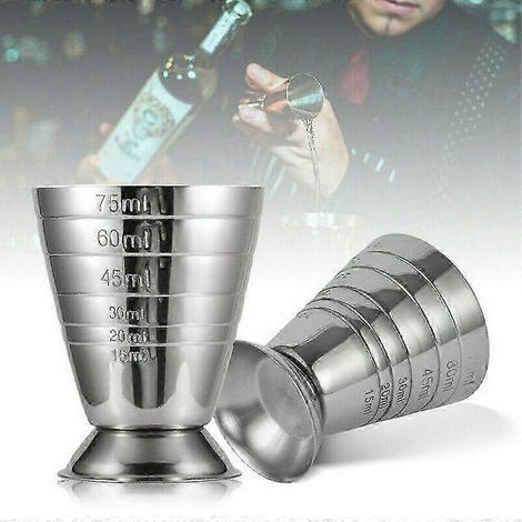 Verre doseur : Verre mélangeur en acier inoxydable pour shots, cocktails et usage en bar, capacité de 75 ml (1/5)