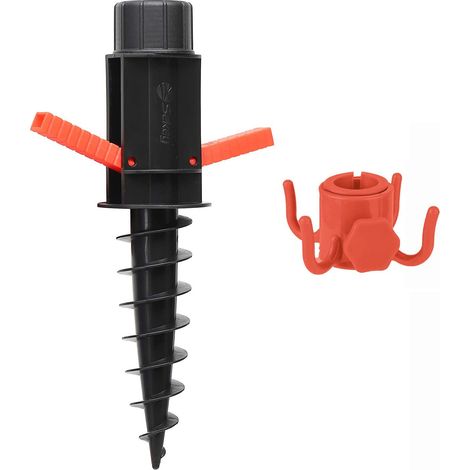 Sekey Sonnenschirmhalter Bodendübel Einschraubhülse mit Griffen klappbare Inkl. Aufhängehaken, Sonnenschirmständer für Schirmstöcke bis 22-32 mm, Schwarz