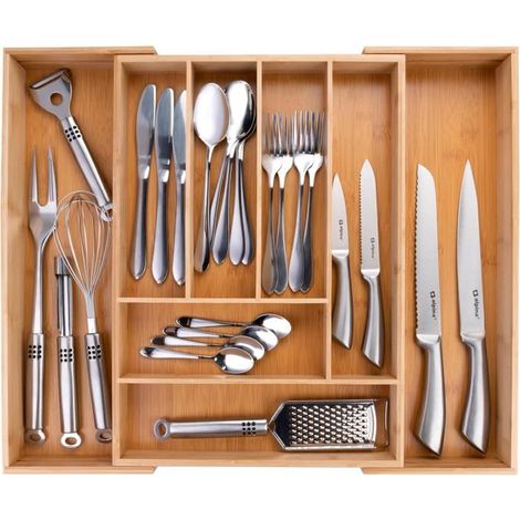 Range Couverts pour Tiroir - Organisateur Tiroir Cuisine Extensible 46x34-56,5x6 cm - Rangement Couvert avec 6 à 8 Compartiments (1/5)