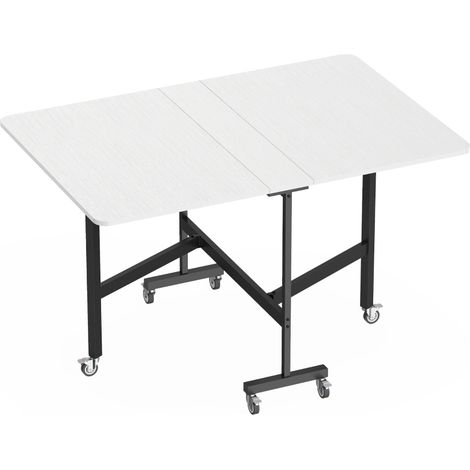 Table pliant mobile blanc avec 6 roues freinables, table de cuisine escamotable pour petits espaces (1/5)