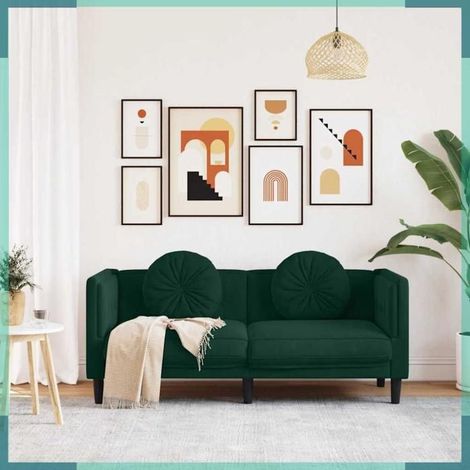 372634 Canapé avec coussins 2 places vert foncé velours (1/5)