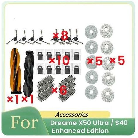 36 pièces pour balai Dreame X50 Ultra / S40 Enhanced Edition Accessoires pour balai à franges : brosse principale, filtre, chiffon (1/5)