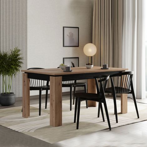 Dmora Fester Tisch Ulass, 8 Plätze, Rechteckform, Struktur in Eiche Knotenoptik, 160x90x77h cm Braun Eiche Knoten (1/5)