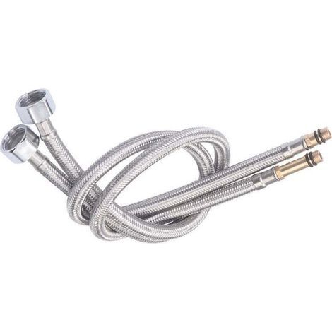 Tuyau D'Arrivée D'eau Tressé Flexible Acier Inoxydable Pour Eau Chaude Et Froide 2 Pièces (1/4)