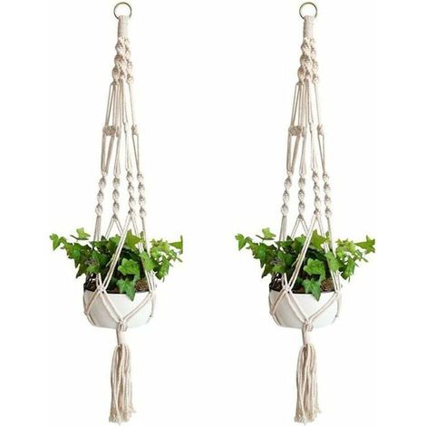 2 colgadores de macramé para plantas, cesta colgante de flores de cuerda de algodón, macramé para pared, para decoración del hogar, oficina y jardinería. (1/4)