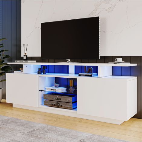 MEUBLIV mueble TV 140 cm blanco - LED 16 colores, 2 puertas, para TV de 60 pulgadas (1/5)