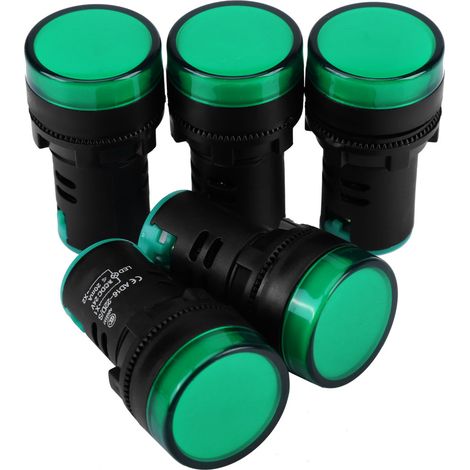 Lot de 10 voyants lumineux électroniques à LED (verts) 24 V AC/DC, filetage 22 mm (1/5)