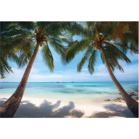 Papier peint mural plage 3D palmiers mer nature intissé grand format design intérieur salon chambre pas cher 350x250 cm (1/5)
