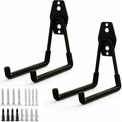 Deux crochets de garage en acier, crochets de rangement d'outils de garage avec revêtement antidérapant, support robuste, pour suspendre des échelles/vélos/outils de jardin/cordes (M). (1/4)