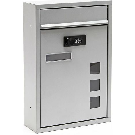 Serratura a combinazione per cassetta postale a parete dal design moderno in acciaio zincato argento 160000065
