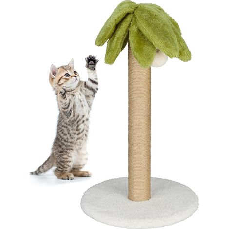 Griffoir pour Chat en Forme de Palmier, HxD : env. 54x31 cm, Tronc à gratter en Lin, avec Balle, Multicolore (1/3)