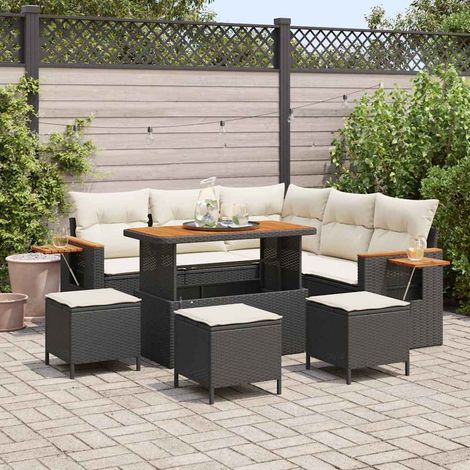 Teenpull – Gartensofa-set mit Kissen 10 pcs Schwarz und Creme Poly-Rattan (1/5)
