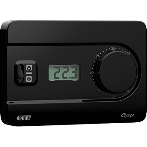 VEMER VE758000 OLYMPO LCD - Termostato Ambiente da Parete con Display LCD e Manopola, Alimentazione 230V, Nero (1/3)