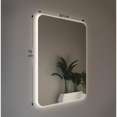 Espejo de pared retroiluminado LED 80X70 espesor 4 mm, cm con esquinas redondeadas (1/2)