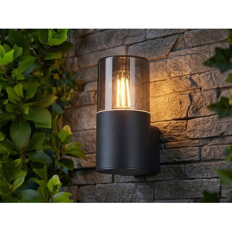Außenwandleuchte HOOSIC Aluminium Schwarz & Rauchfarbig E27, Höhe 17,5cm (1/5)