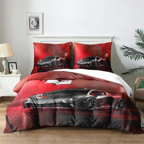Ensemble de literie Voiture de course 200x200 cm pour enfants, microfibre, 2 taies d'oreiller 65x65cm