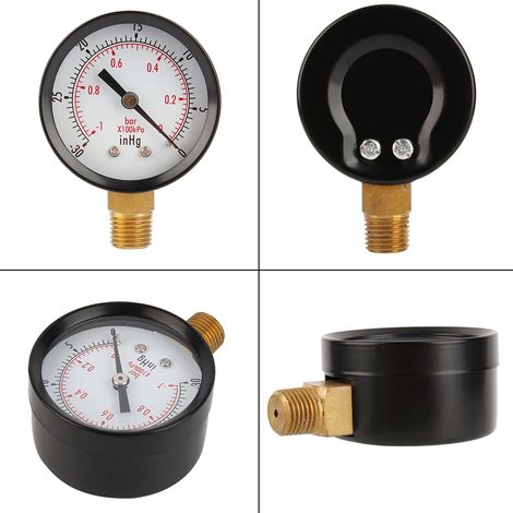 Universelles Vakuummanometer, 50 mm Durchmesser, 0 bis -30 inHg / 0 bis -1 bar, 1/4"-NPT-Gewinde (1/5)
